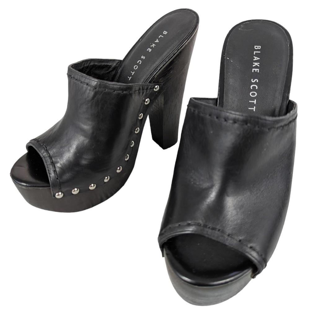 NWOT! BLAKE SCOTT! BLACK LEATHER SILVER STUDDED PLATFORM CLOGS! SZ 7.5M - Picture 8 of 8
